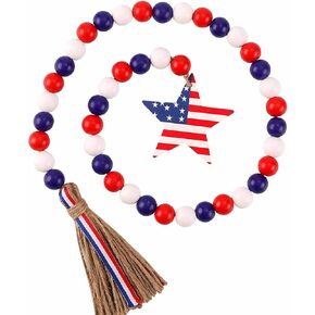 Congrats Grad Wood Beads Garland 33.5 inch Graduation Cap Ornament Garland Decorations with Tassel Rustic Beads Tiered Tray Decor Set Natural Wood Beads for Graduate Party Wall Hanging
