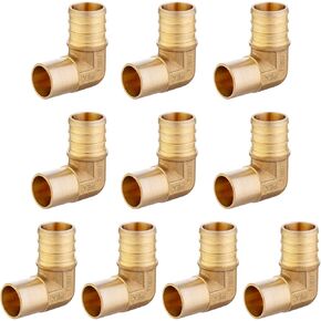 (Pack of 10) EFIELD Barb Crimp Pex 1/2" x 1/2" Male Sweat 90 Degree Elbow Copper Adapter (Inside Copper Tube) Brass Fittings