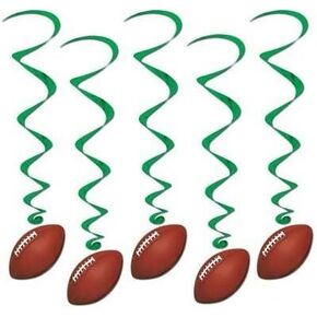 Beistle 5 Piece Football Party Hanging Swirl Sports Whirls for Game Day Tailgating Decorations, 40", Brown/Green/White