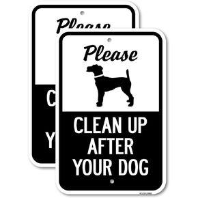 (2 Pack) Please Clean Up After Your Dog | 12" X 18" Heavy-Gauge Aluminum Sign | Rust Free Aluminum, Weather Resistant, Waterproof, Fade Resistant, 2 Pre-drilled Holes
