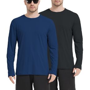 2 Pack Men's UPF 50+ Rash Guard Long Sleeves Swim Shirts, Fishing UV Sun Protection Dry Fit Surf Shirts
