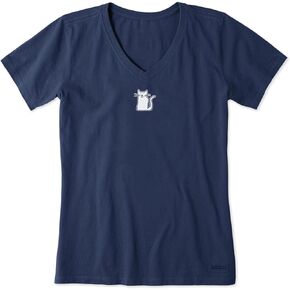Life is Good - Womens Quirky Kitty Crusher T-Shirt, Color Darkest Blue, Size: Small