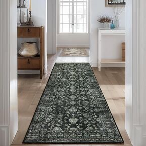 FROZZUR Boho Green Area Rug 3x5 Washable Vintage Rug for Bedroom Kitchen Dining Room, Non Slip Distressed Entryway Rugs for Home Office Decor Green