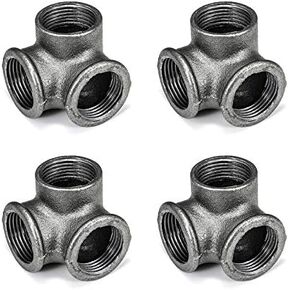 1/2" Side Outlet Elbow, Home TZH Cast Malleable Iron 3 Way Corner Pipe Fitting for Industrial vintage style DIY Project/Furniture/Shelving Decoration (4, 1/2")
