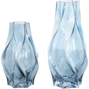 Deco 79 Glass Decorative Vase Wavy Ombre Centerpiece Vases, Set of 2 Flower Vases for Home Decoration 13", 9" H, Blue