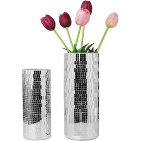 WDHODEC Disco Vase for Flowers 2 PCS Glass Mirror Vases for Living Room, Dining Room Centerpieces, Wedding Office Decorative Display Fresh Flowers, Candles, Or Seasonal Decorations