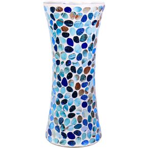 11.6" H Colorful Blue Mosaic Vase,Blessings of Luck and Wealth Vase, Exquisite Craftsmanship Glass Vase.Decor Home Modern Tall Vase.All Handmade Mosaic Vases