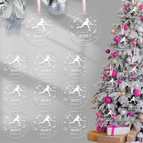 Roowest 18 Pcs Christmas Field Hockey Ornament Xmas Acrylic Hockey Player Ornament for Christmas Tree Believe It Dream It Achieve It for Field Hockey Player Hockey Lovers
