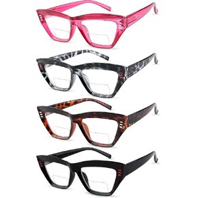 Eyekepper 4-Pack Bifocal Reading Glasses for Women Cateye Bi-focal Readers