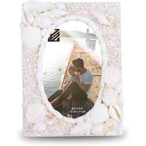 Li'Shay Photo Frame Beach Theme Seashell Covered Real Shell Picture Frame