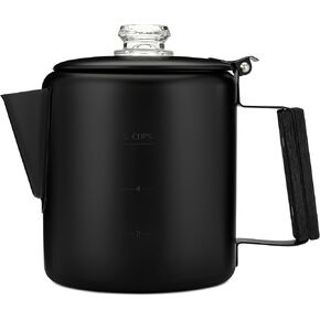 COLETTI Bozeman Camping Coffee Pot — Black Percolator Coffee Pot — Pure Stainless Steel w/Black Coating – Camping Coffee Maker (9 CUP, Black) – Dishwasher Safe, Aluminum & Plastic Free in Kuwait