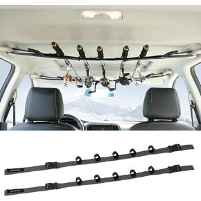 2 Pack Vehicle Fishing Rod Holder for Car, Fishing Pole Car Rack 5 Rods Capacity, Adjustable 30 to 54 Inches Horizontal Car Roof Fishing Pole Storage Carrier Belt for SUV, Truck and Van