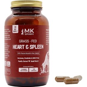 MK Supplements – Grass-Fed Heart & Spleen 3000 mg, Heme Iron, Heart, Immunity, Allergy Support, 100% Pasture-Raised New Zealand Cattle, 180 Capsules, 45-Day Supply