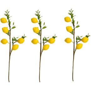 3 Pcs Artificial Lemon Decor 19" Fake Lemons Branch Beautiful Yellow Lemon Branches Decoration for Home Holiday Farmhouse Table Centerpiece and Home Decoration