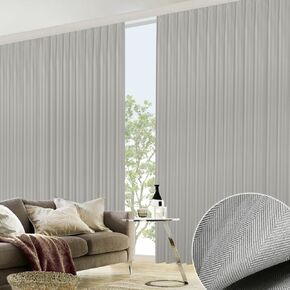 カーテンくれない KURENAI 100% Blackout Herringbone Curtains YOROI Series [Yubi], Made in Japan, Thermal Pinch Pleat Curtains (49.2" W x 108" L x 2 Panels with Hooks & Rings, Light Gray)