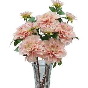 Artificial Flowers Dahlia and Chrysanthemum Silk Flowers, 5-Piece Set, for Home and Wedding Decor (White)