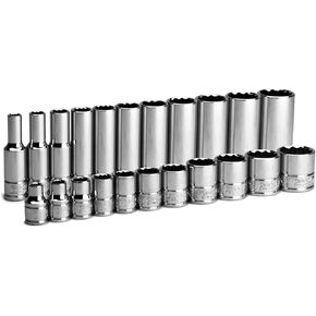Capri Tools 3/8 in. Drive 12-Point Shallow and Deep Socket Set, SAE, 1/4 to 7/8 in, 22-Piece
