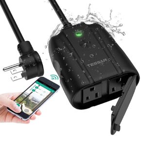 Outdoor Smart Plug, TESSAN WiFi Smart Outlet Switch with 3 Individual Sockets Work with Alexa Echo Google Home, Wireless Remote Control Outlet,Timer by Smartphone, Weatherproof Outdoor Power Strip