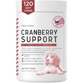 Chew + Heal UTI Treatment Cranberry Chews for Dogs - 240 Soft Chews - Supports Healthy Urinary Tract and Bladder Function - Corrects Imbalances - with Echinacea and Vitamin C