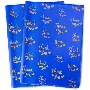 MR FIVE 30 Sheets Navy Blue Thank You Tissue Paper Bulk,20" x 28",Blue Thank You Tissue Paper for Packaging,Gift Bags,Gift Wrapping Tissue for Graduation,Birthday,Thanksgiving (Navy Blue with Gold)