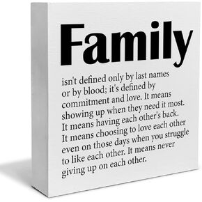 Family Quote Decorative Wooden Box Sign Family isn't Defined Wood Block Plaque Decor Rustic Shelf or Wall Display for Home Living Room Bedroom