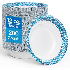 MUCHII 12 Oz Paper Bowls 200 Counts Disposable Bowls, Printed Soak Proof Small Bowls for Breakfast, Lunch, and Dinner Meals