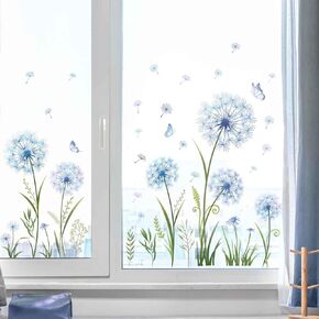 Supzone White Dandelion Flowes Window Clings Spring Summer Wildflower Grass Butterflies Window Decals Double-Sided Anti-Collision Static Stickers for Home Glass Door Decoration in Saudi Arabia