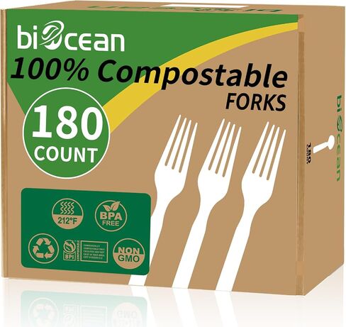 100% Compostable Forks 180 Count Disposable Forks Utensils Set Heavy Duty Fork Silverware Eco Friendly Flatware for Party Camping Picnics Wedding-Ivory White in Saudi Arabia