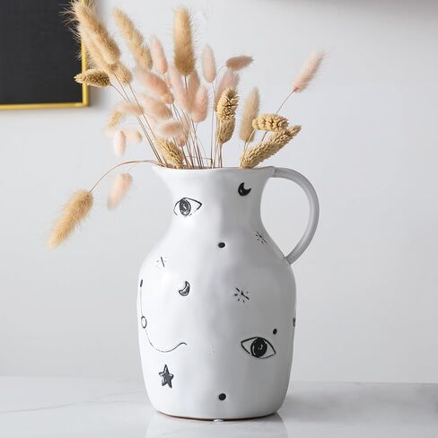 Modern Vase for Mystical, Ceramic Vase, Moon, Stars, and Eyes Adorned Handle Vase Mysterious Power Decor for Living Room, Centerpiece, Table and Wedding in Saudi Arabia