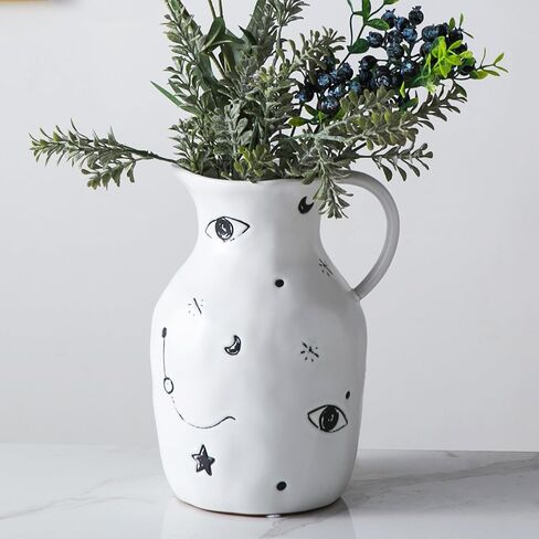 Modern Vase for Mystical, Ceramic Vase, Moon, Stars, and Eyes Adorned Handle Vase Mysterious Power Decor for Living Room, Centerpiece, Table and Wedding in Saudi Arabia