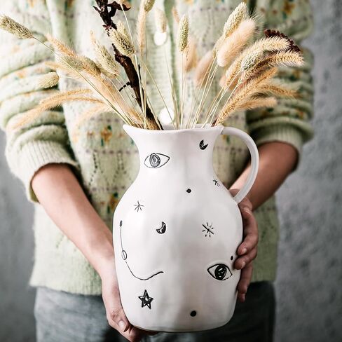 Modern Vase for Mystical, Ceramic Vase, Moon, Stars, and Eyes Adorned Handle Vase Mysterious Power Decor for Living Room, Centerpiece, Table and Wedding in Saudi Arabia