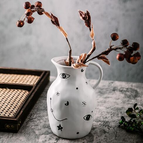 Modern Vase for Mystical, Ceramic Vase, Moon, Stars, and Eyes Adorned Handle Vase Mysterious Power Decor for Living Room, Centerpiece, Table and Wedding in Saudi Arabia