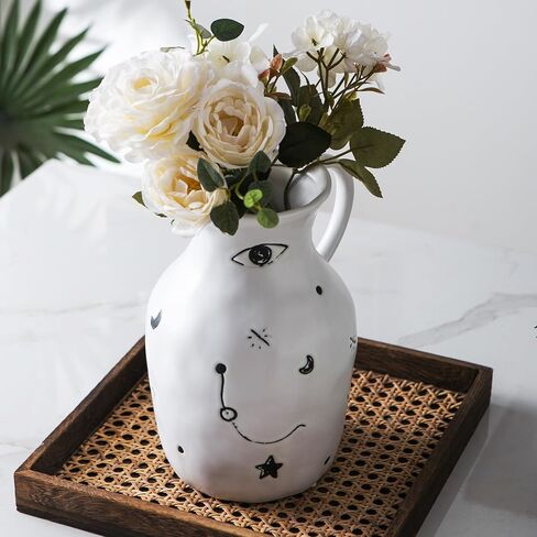 Modern Vase for Mystical, Ceramic Vase, Moon, Stars, and Eyes Adorned Handle Vase Mysterious Power Decor for Living Room, Centerpiece, Table and Wedding in Saudi Arabia