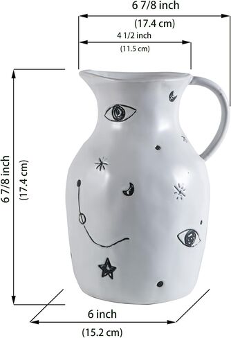 Modern Vase for Mystical, Ceramic Vase, Moon, Stars, and Eyes Adorned Handle Vase Mysterious Power Decor for Living Room, Centerpiece, Table and Wedding in Saudi Arabia