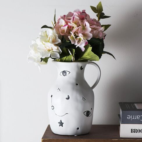 Modern Vase for Mystical, Ceramic Vase, Moon, Stars, and Eyes Adorned Handle Vase Mysterious Power Decor for Living Room, Centerpiece, Table and Wedding in Saudi Arabia