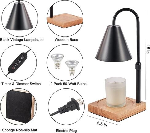 YODEWA Candle Warmer Lamp with Timer and Dimmer, Modern Black Electric Candle Lamp Warmer for 3 Wick Wax Jar Candles, Gifts for Mom/Women Bedroom Home Decor - Adjustable Height in Saudi Arabia