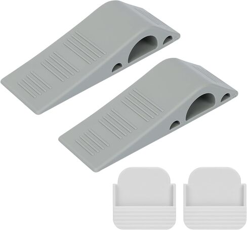 Songaa Door Stoppers (2 Pack) - Rubber Door Stopper Wedge - Stackable Door Stops for Bottom of Door Heavy Duty Door Stop Wedge for Carpet, Hardwood, Concrete and Tile - Grey in Kuwait