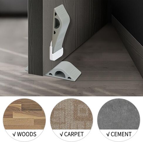 Songaa Door Stoppers (2 Pack) - Rubber Door Stopper Wedge - Stackable Door Stops for Bottom of Door Heavy Duty Door Stop Wedge for Carpet, Hardwood, Concrete and Tile - Grey in Kuwait