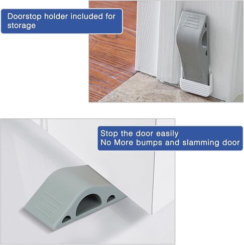 Songaa Door Stoppers (2 Pack) - Rubber Door Stopper Wedge - Stackable Door Stops for Bottom of Door Heavy Duty Door Stop Wedge for Carpet, Hardwood, Concrete and Tile - Grey in Kuwait