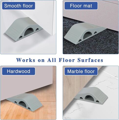 Songaa Door Stoppers (2 Pack) - Rubber Door Stopper Wedge - Stackable Door Stops for Bottom of Door Heavy Duty Door Stop Wedge for Carpet, Hardwood, Concrete and Tile - Grey in Kuwait
