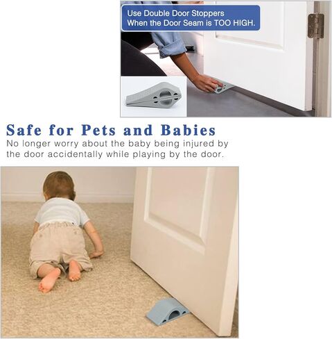Songaa Door Stoppers (2 Pack) - Rubber Door Stopper Wedge - Stackable Door Stops for Bottom of Door Heavy Duty Door Stop Wedge for Carpet, Hardwood, Concrete and Tile - Grey in Kuwait