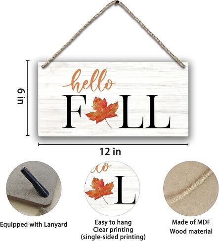 PHAMTE Fall Door Sign, fall signs,Hello Fall Sign, Hello Fall Maple Leaf Farmhouse Wood Plaque Sign Wall Hanging, Autumn Fall Seasonal Hanging Wall Signs For Home Outdoor Front Door Decor 12 x 6 in Saudi Arabia