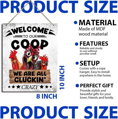 ديكور حظيرة مضحكة معلقة لافتة خشبية لتزيين الحائط مرحبًا بكم في حظيرتنا، نحن جميعًا Cluckin Crazy Country ريفي مزرعة حديقة المرآب ديكور الحائط 10 بوصة × 8 بوصة (J708) in Kuwait