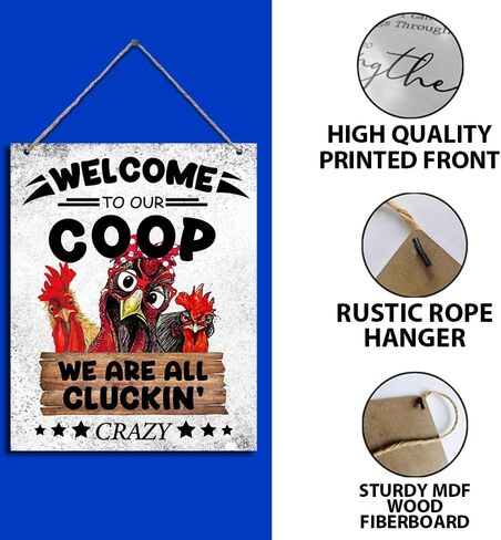 ديكور حظيرة مضحكة معلقة لافتة خشبية لتزيين الحائط مرحبًا بكم في حظيرتنا، نحن جميعًا Cluckin Crazy Country ريفي مزرعة حديقة المرآب ديكور الحائط 10 بوصة × 8 بوصة (J708) in Kuwait