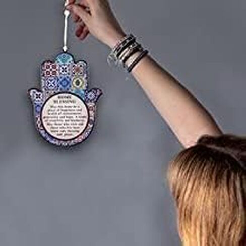 ديكور حائط يدوي همسة من ماي ديلي ستايلز للمنزل - تميمة للحظ السعيد وحماية العين الشريرة مع خلفية القدس - ديكور معلق يد فاطمة بتصميم شرقي متعدد الألوان - هدية الانتقال لمنزل جديد in Kuwait