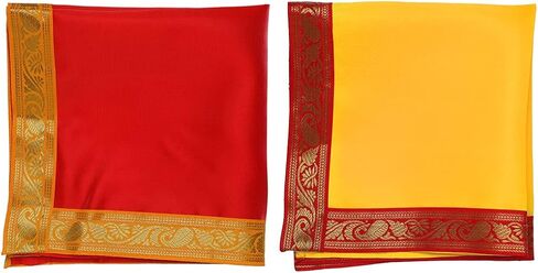 Red & Yellow Small Pooja Cloth Mat Aasan Decorative Cloth Set of 2 (Size:-16 Inches X 16 Inches,) for Multipurpose Pooja Decorations Item & Article Yellow Laxmi in Saudi Arabia