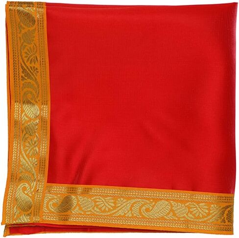 Red & Yellow Small Pooja Cloth Mat Aasan Decorative Cloth Set of 2 (Size:-16 Inches X 16 Inches,) for Multipurpose Pooja Decorations Item & Article Yellow Laxmi in Saudi Arabia