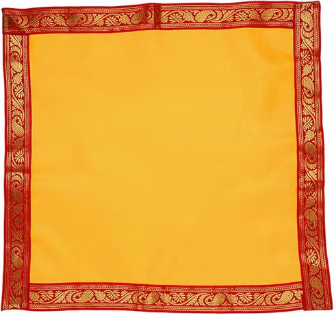 Red & Yellow Small Pooja Cloth Mat Aasan Decorative Cloth Set of 2 (Size:-16 Inches X 16 Inches,) for Multipurpose Pooja Decorations Item & Article Yellow Laxmi in Saudi Arabia