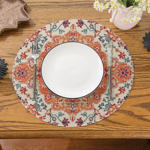 Siilues 4th of July Placemats 15'' Round Set of 4, 4th of July Patriotic Placemats Fourth of July Decorations Stars Freedom Holiday Decor for Home Party Table Runner Decorations in Saudi Arabia