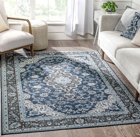Well Woven Kings Court Gene Traditional Medallion Blue Machine Washable Indoor/Outdoor 2'7" x 9'10" Runner Rug in Saudi Arabia